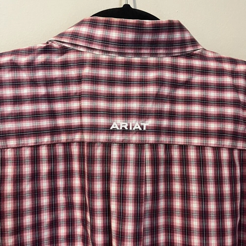Ariat Mens XXL Wrinkle Free Plaid Button Down Shirt White Red Long Sleeve Rodeo - Picture 4 of 6